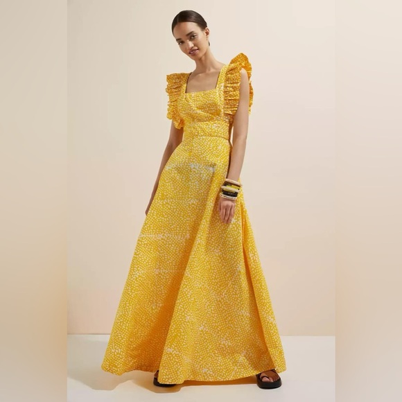 NWT Sika x Anthropologie size 8 marigold yellow dot maxi dress with pockets - Picture 3 of 10